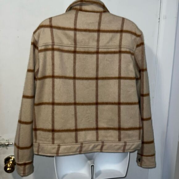 JOIE Neutral Tan and Brown Plaid Crop Shacket-L - Picture 4 of 8